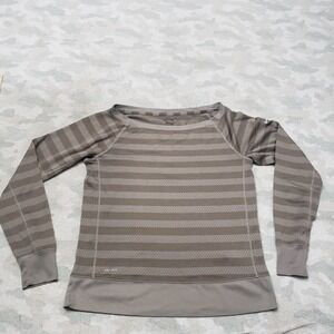 Nike Top Womens Small Gray Pullover Dri-Fit Long Sleeve Striped